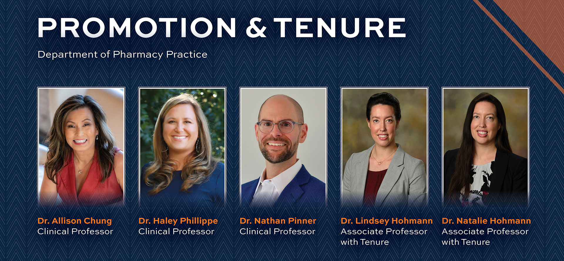 Graphic with headshots of five faculty members and names